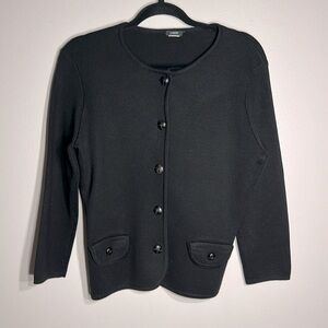 J Crew Wool Blend Heavy Knit Black Cardigan Leather Wrap Buttons